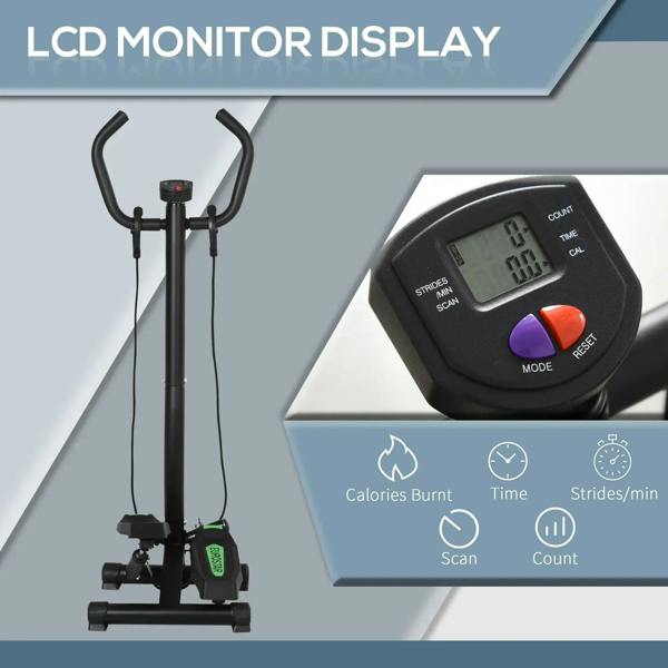 Twister stepper LCD display console with buttons on handlebar, black frame