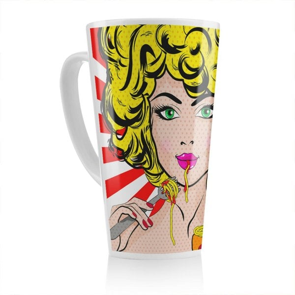 Benjamin Tate Design Pop Art Young woman Eating Spaghetti Designer Latte Mug