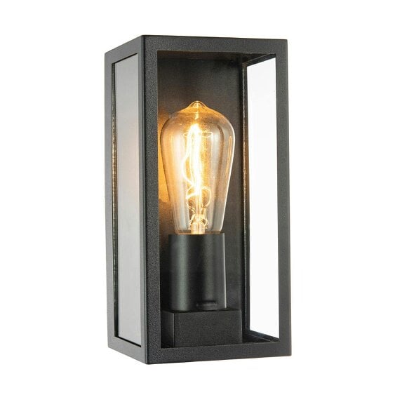 Happy Homewares Modern Rectangular Outdoor Lantern Wall Light in Matte Black with Clear Glass