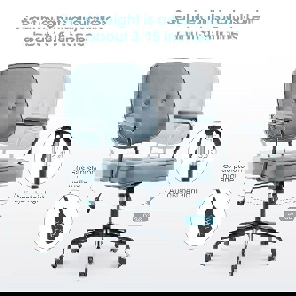 Blue Upholstered Office Chair with Armrests and Rolling Wheels Living and Home