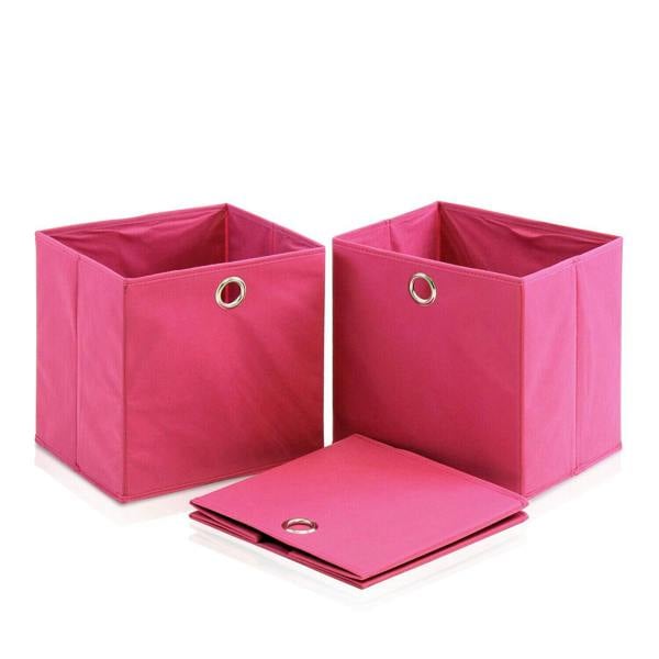 WALPLUS Laci Foldable Storage Organizer with Round Ring Handle, Set of 3, Pink | High Quality Decorative Wall Design