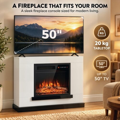 HOMCOM Freestanding Electric Fireplace Suite, 32", 900W/1800W, White
