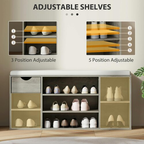 Wyld Haus Neba Wooden Grey Shoe Storage Bench With Cushioned Seat