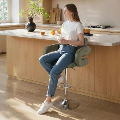 Wyld Haus Dovetti Green Faux Leather Adjustable Swivel Bar Stool With Arm Support