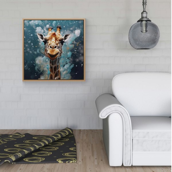 Warren Reed Splash Art Giraffe Face Framed Canvas