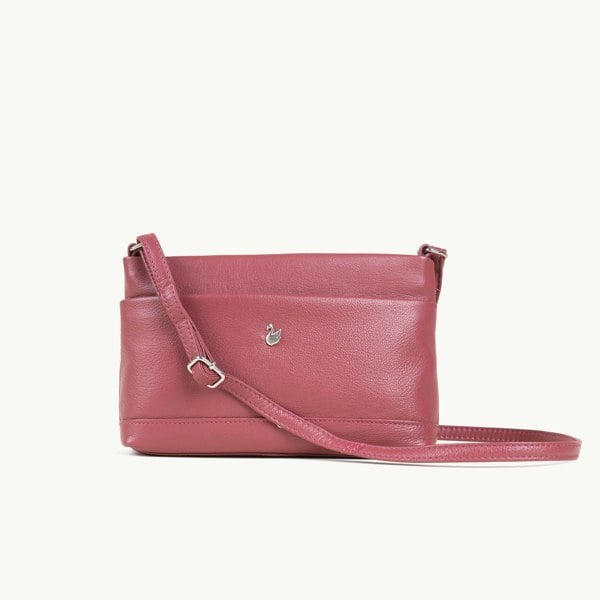 Assots London 'SANDRA' Carmine Pink Soft Nappa Full Grain Real Leather Crossbody Bag