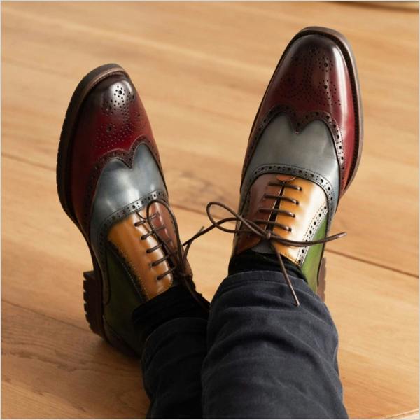 Laura Vita Lorenzo Conti Men's Black Burgundy Leather Brogue Oxford DressShoes - Antonin 01