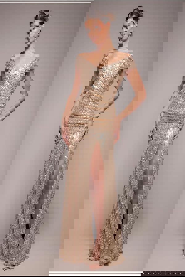 Bardot Sequin Pleated Maxi Dress - Gold DR3643A