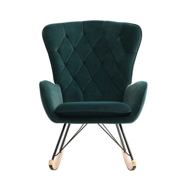 103cm Green Velvet Rocking Chair Padded Seat for Living Room Rocking Chairs Living and Home