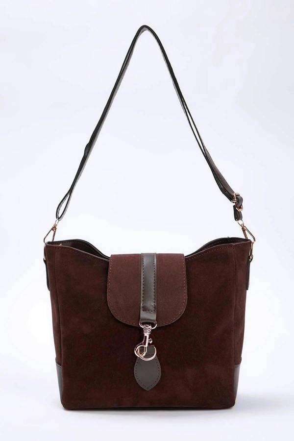 WOVCOR Suede Women's Midi Tote Shoulder Bag with Buckle Detail