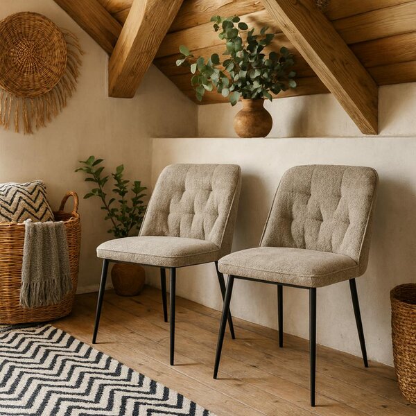 Wyld Haus Buttonfern Set of 2 Beige Diamond Upholstered Dining Chairs