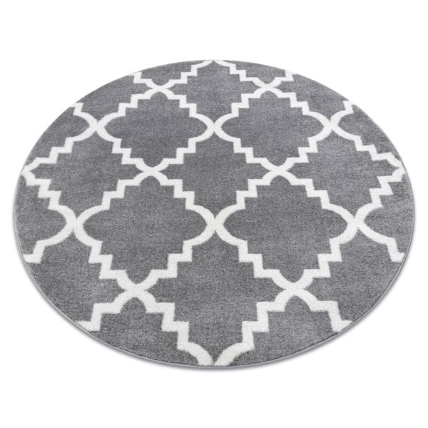 RugsX Sketch Circular Rug - Grey & White Quatrefoil