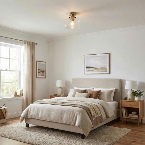 Antique Brass Semi Flush Ceiling Light with Dimpled Clear Glass Shade Image 6