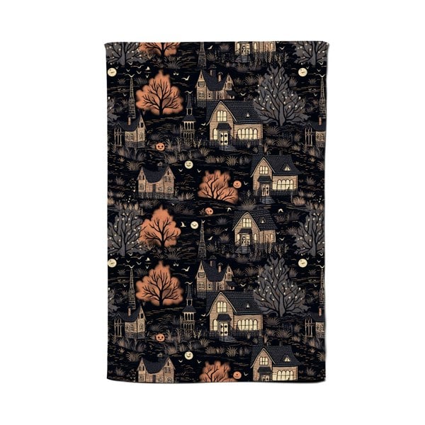 Warren Reed Spooky Haunted Houses Pattern Tea Towel