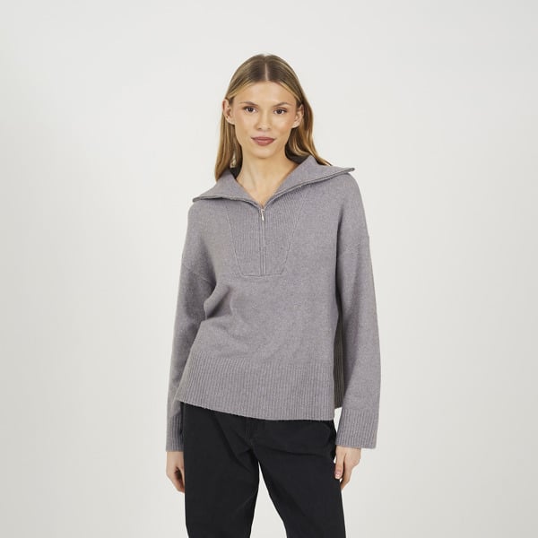Brave Soul Half Zip Knitted Jumper - Grey