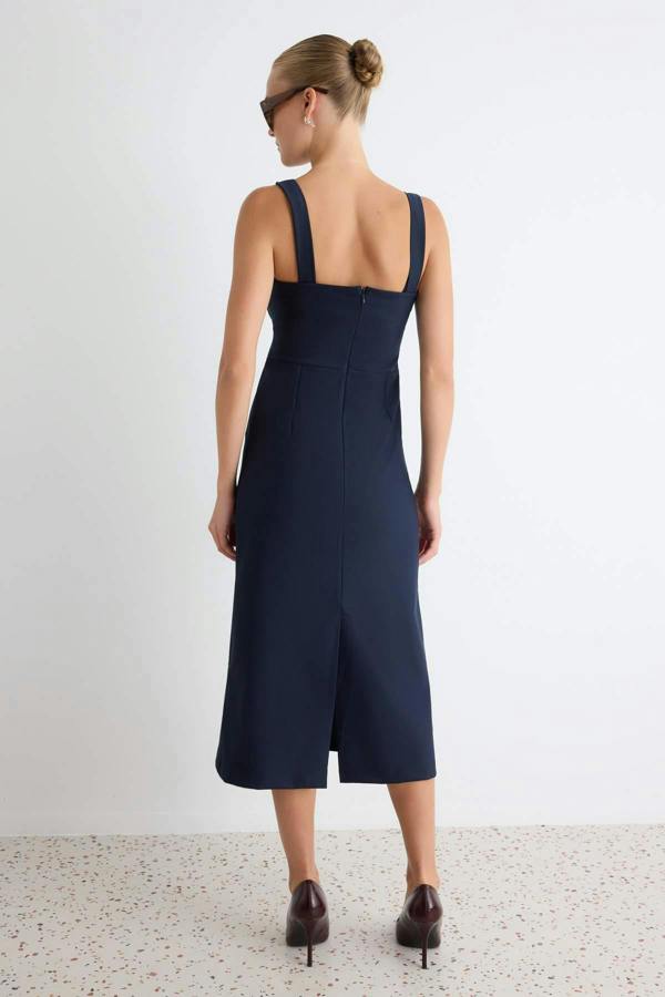 WOVCOR Square Neck Sleeveless Bodycon Midi Dress