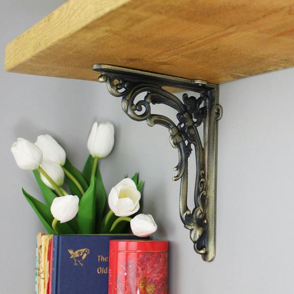 Oakcrafts Pair of Victorian Scroll Leaf Shelf Brackets - 228mm x 157mm