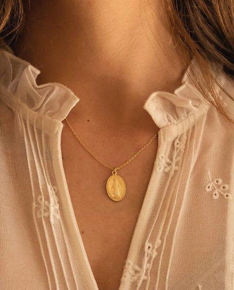 Dainty Sterling Silver Virgin Mary Miraculous Medal Choker Necklace - Necklaces - Elk & Bloom