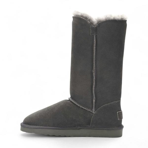 Infinity Leather Women's Sheepskin Suede Grey Button Warm Winter Calf Boots - Willow
