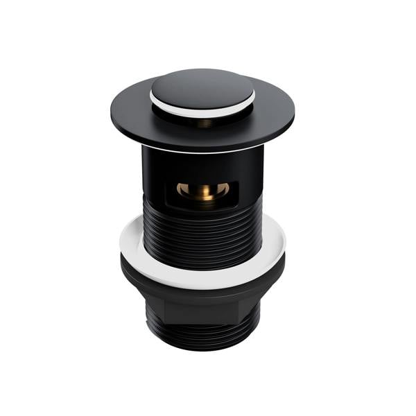 Flode Push Button Click-Clack Basin Waste, Brass Top - Slotted - Matt Black Finish
