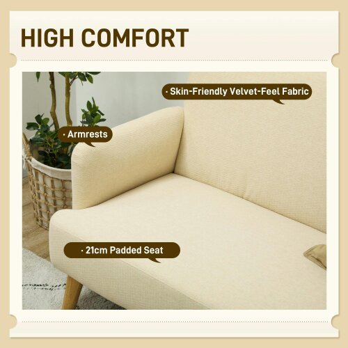 Wyld Haus Zipato Velvet Cream Compact 2 Seater Sofa With Extra Thick Padding And Wooden Legs