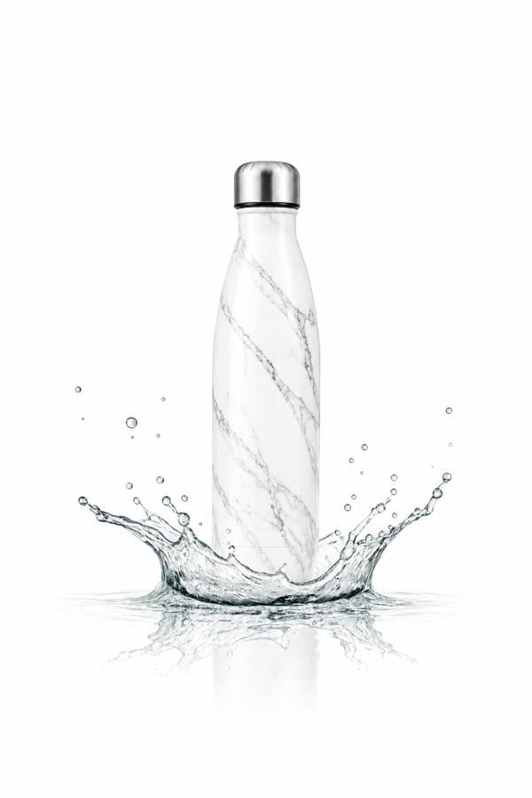 Dyzi 500ml Stainless Steel Water Bottle Leak Proof White Marble