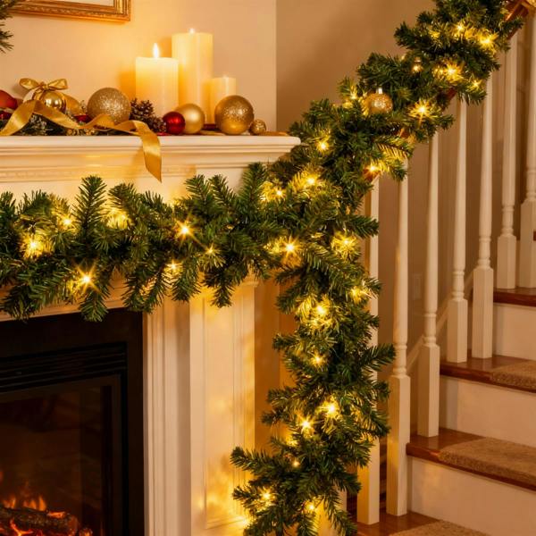 2.7m Pre-Lit Alaskan Christmas Garland with 70 Warm White LEDs, Available as Single or 2 Pack image 5