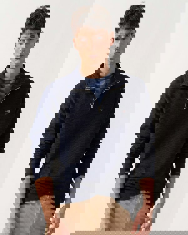 GANT Mens Texture Half-Zip Sweatshirt - 433 Evening Blue