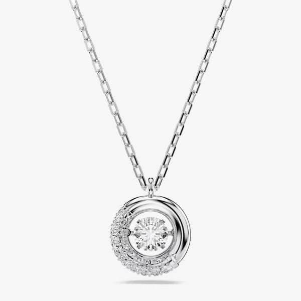 Swarovski Dextera Rhodium Plated Round White Crystal Pendant Necklace 5733400