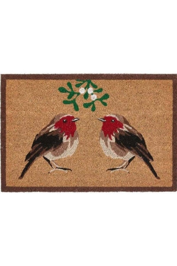The Rugs Coir Doormat Christmas Robin Design