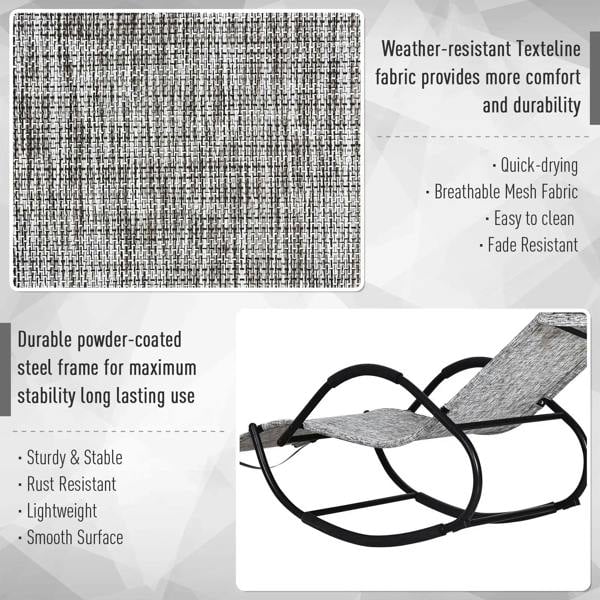 Grey textilene fabric zero gravity rocking lounge chair with black steel rocker base