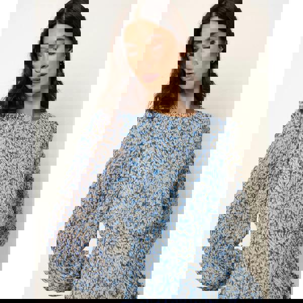 Blue Vanilla Puff Sleeve Godet Dress With Self Tie