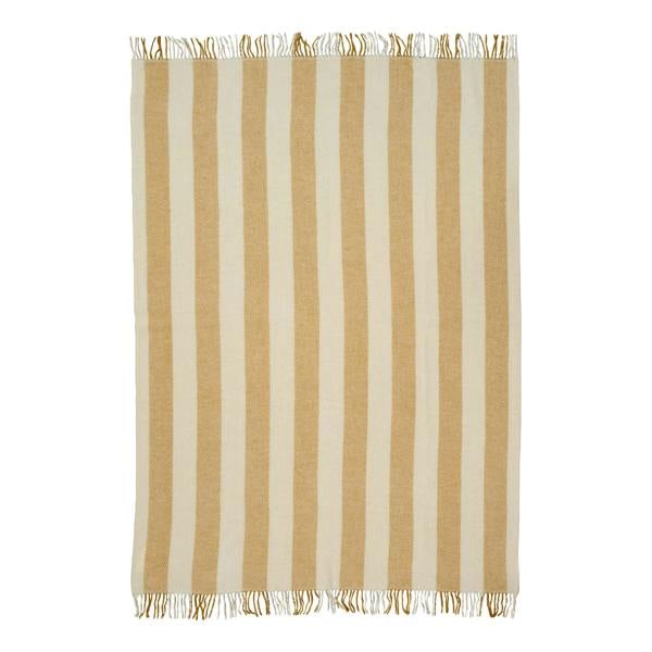 Yellow Ochre Brushed Wool Stripe Throw - breathable, detail view 2 | Soak and Sleep