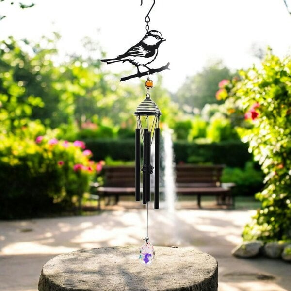 EDH Door Hardware Silhouette Blue Tit Wind Chime – Black, 58cm x 14cm x 6cm | Elegant Hanging Bird Chime for Garden, Patio & Home |  Outdoor Décor