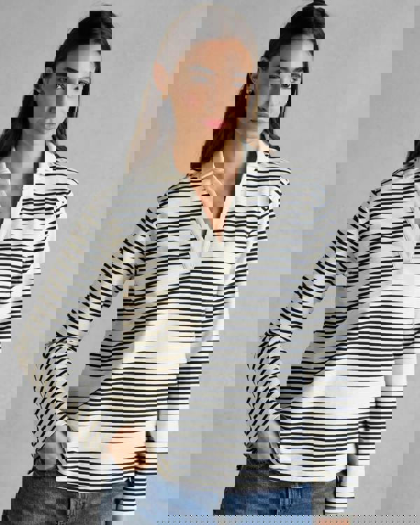 Joules Tallie Sweat Womens Collared Top - Navy/Cream - CHO - Designer 