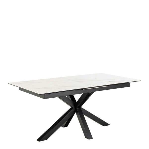 Wyld Haus Perth 168cm White Ceramic Extendable Dining Table Industrial Black Metal Legs