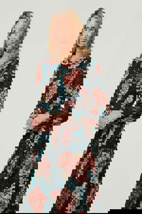 Green | Floral Long Sleeve Layered Maxi Dress