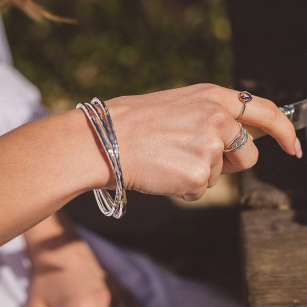 Sterling Silver Triple Hammered Bangle - Reeves & Reeves