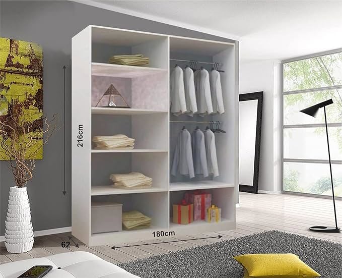 RAC3 Modern Bedroom Sliding Wardrobe with LED Light - Ample Storage Space and Sleek Design comes in White/Grey/Black and Width 150cm/180cm/203cm