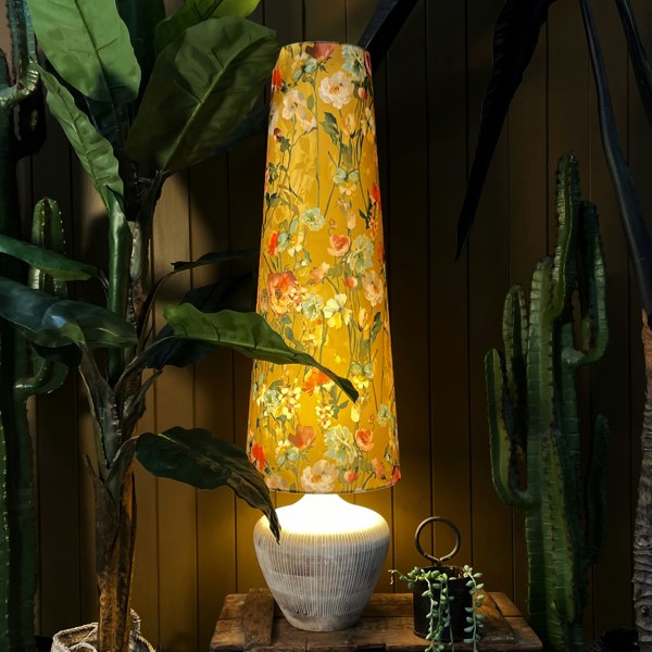 Hazy Meadow Velvet Oversized Cone Lampshades in Honey. Light On