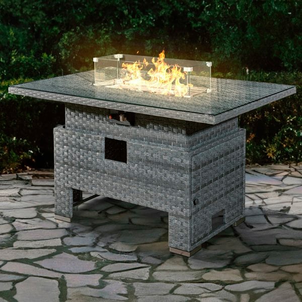 RoyalFire Royal Fire Icarus Rattan Rising Firepit Table in Ocean Grey