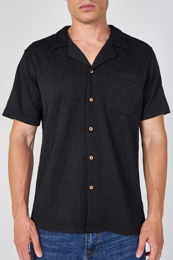 Textured Short Sleeve Revere Collar Shirt