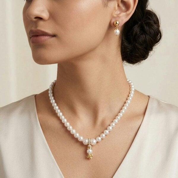 The Colourful Aura White Pearl Pink Quartz Necklace & Earring Set