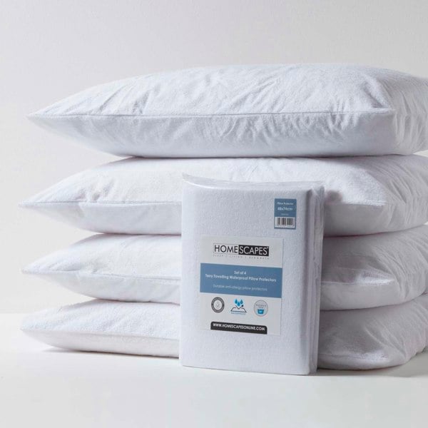 HOMESCAPES Terry Towelling Waterproof Pillow Protectors Pack of 4