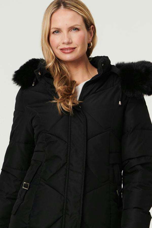 Izabel London Hooded Faux Fur Trim Puffer Jacket