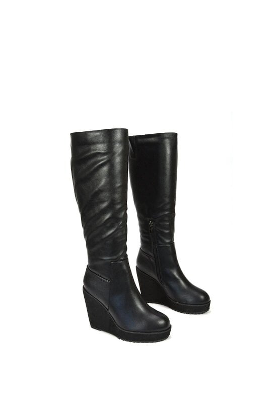 XY LONDON Knee High Wedge Heel Boots With Platforms