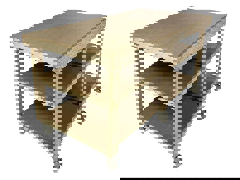 Arbor Garden Solutions Wooden Workbench MDF Top Depth-4ft With Wheels and Double Shelf