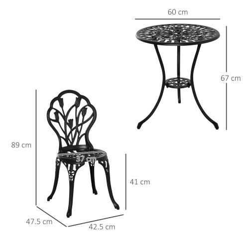 Wyld Haus Malutte 3 Piece Aluminium Floral Bistro Garden Set In Black