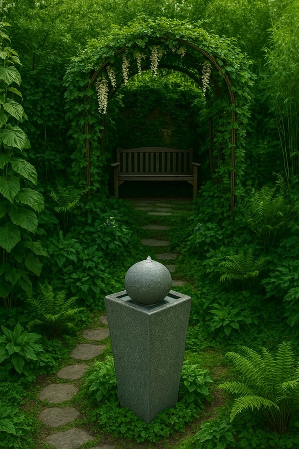 MDA Designs Osiris Outdoor Sphere and Column Water Feature LED Lit Self-Contained Garden and Patio Water Fountain
