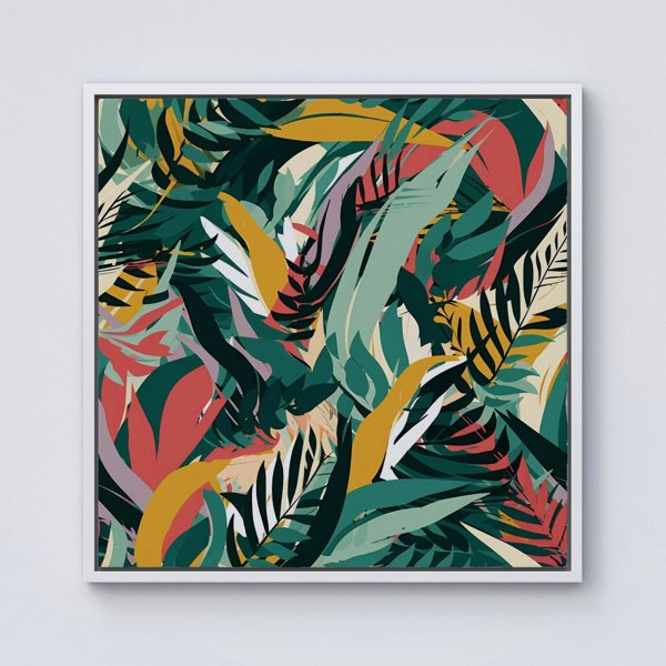 Warren Reed Coloured Tropical Leaves Framed Canvas